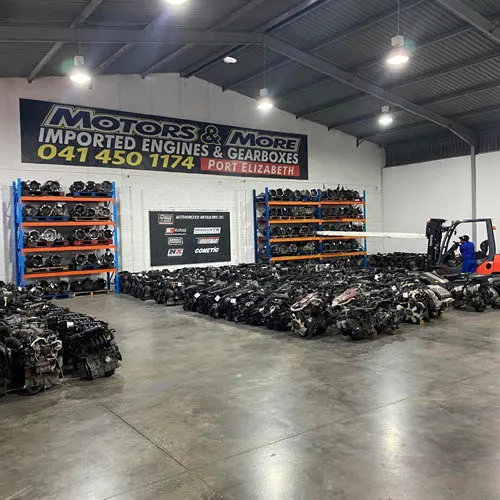 Side view of used engines in Motors & More Gqeberha warehouse
